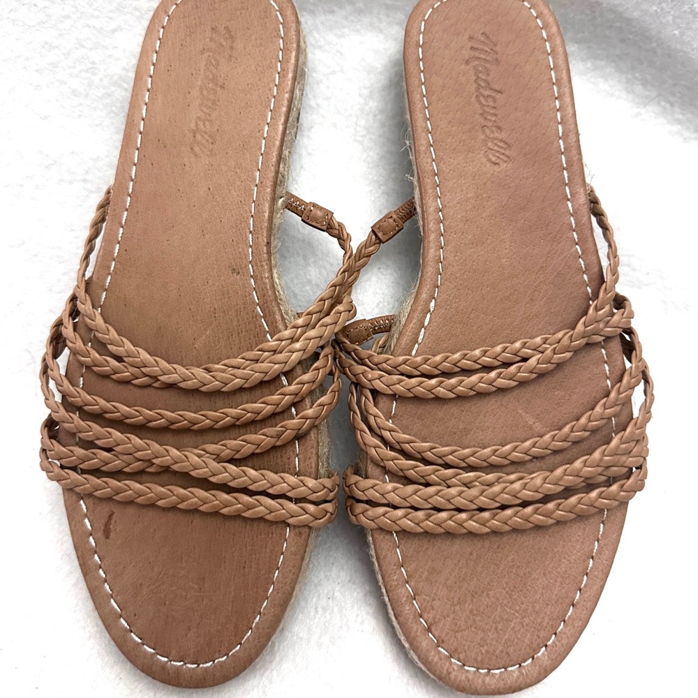 Madewell 6.5 The Kathryn Espadrille Braided Leather Slide Sandals Tan